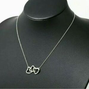 Tiffany & Co Sterling Silver Triple Open Heart Pendant Necklace With Box